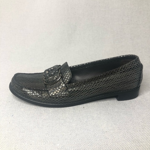 Stuart Weitzman gray buckle loafers, size 7.5 - Picture 2 of 9